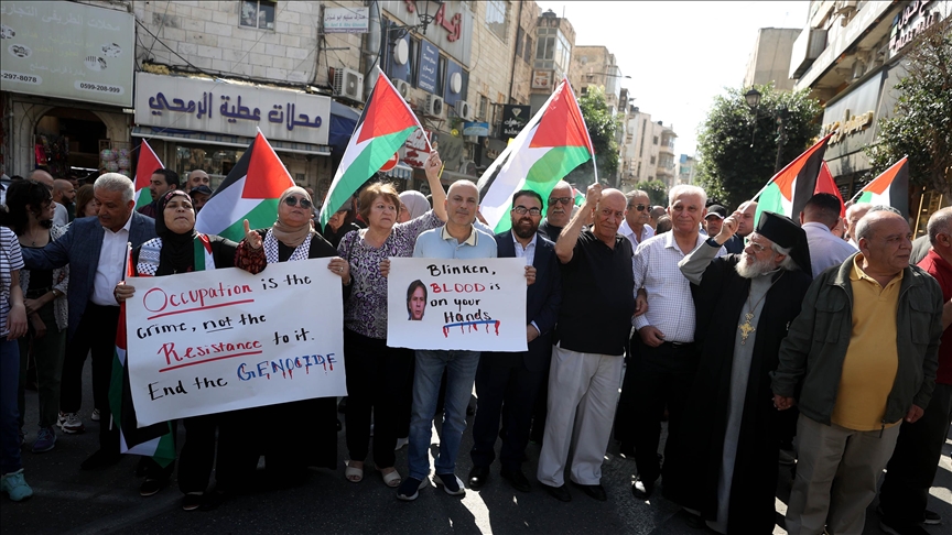Palestinians protest Blinken's visit to Ramallah, demand no talks with him
