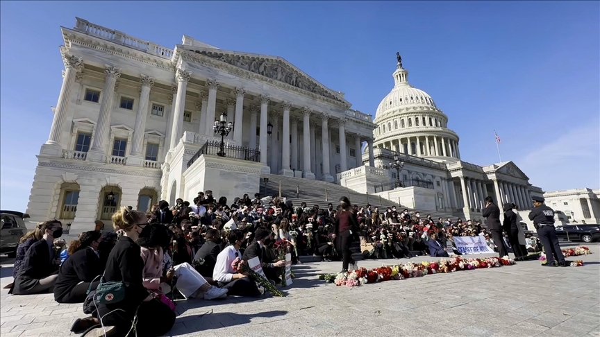 US Congress staffers protest in front of Capitol building, demand cease-fire in Gaza Strip