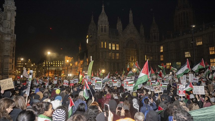 Thousands gather outside of UK parliament to call for cease-fire in Gaza