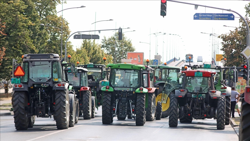 Serbian farmers use tractors to block roads in third day of protest