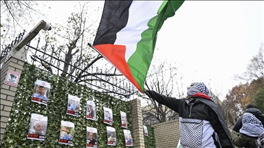 تجمع حمایت از فلسطین در مقابل سفارت اسرائیل در واشنگتن