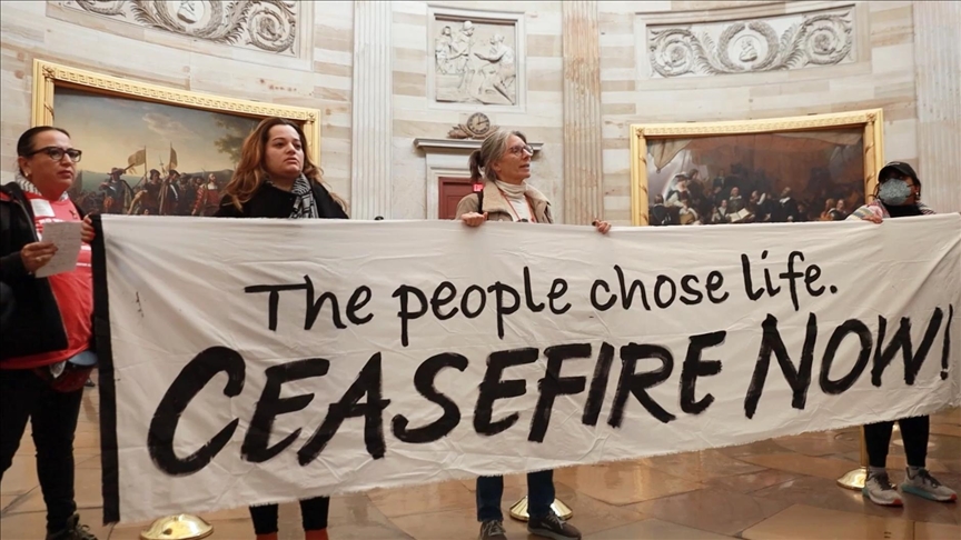 Police in US arrest protestors calling for Gaza cease-fire inside Capitol rotunda