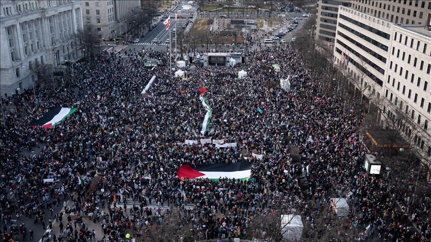 Protesters demand cease-fire at March for Gaza rally in Washington DC