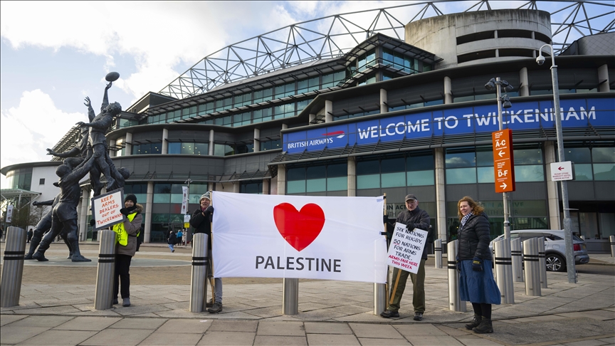 Demonstrators protest London stadium hosting arms fair with firms that sell weapons to Israel