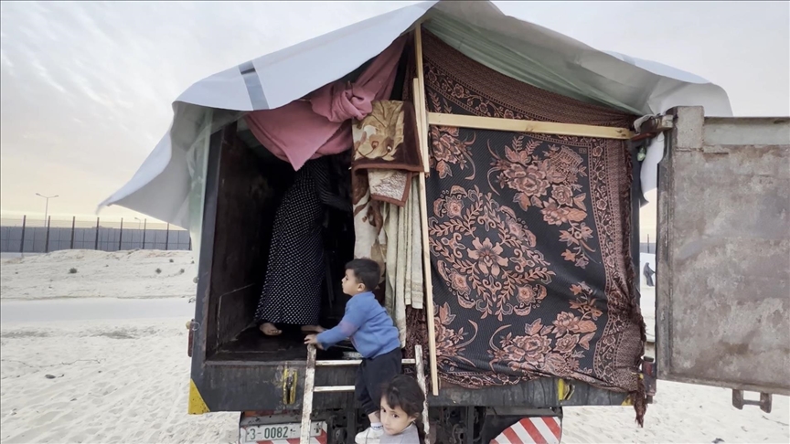 Gaza family struggles to live in makeshift truck after Israeli attacks
