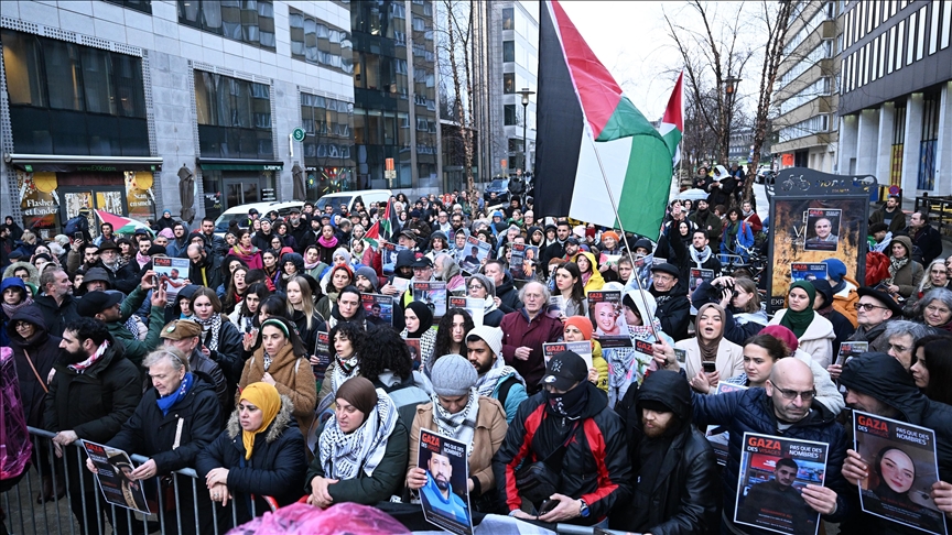 Brüksel'de AB Dışişleri Bakanları Toplantısı sırasında Filistin'e destek gösterisi düzenlendi