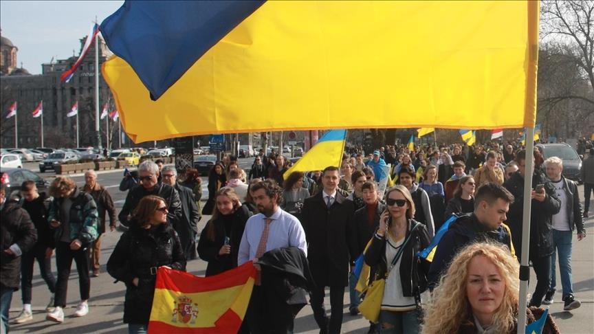 Hundreds march in Serbian capital to show solidarity with Ukraine
