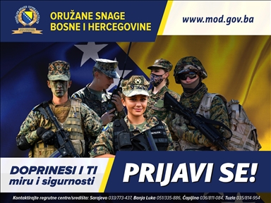 Raspisan oglas za prijem 400 kandidata u profesionalnu vojnu službu u činu vojnika Oružanih snaga BiH