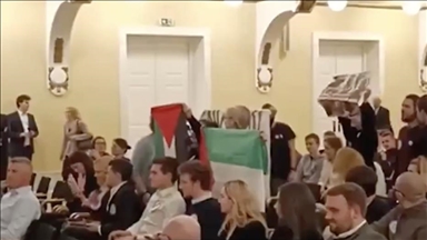 Pro-Palestinian protesters interrupt program attended by European Parliament head in Slovenian capital