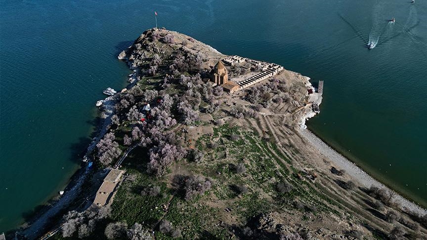 جزيرة أكدامار التركية تتزين بأزهار أشجار اللوز 