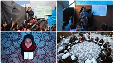 Filistinli öğretmenler, Refah’a sığınan yerinden edilmiş çocuklara çadır sınıflarda eğitim veriyor