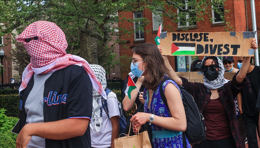 Group of pro-Palestinian students enters Hamilton Hall building at Columbia University