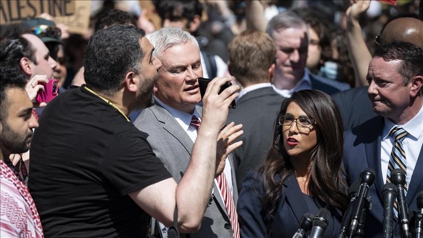 Tensions erupt between House Republicans, students during visit to George Washington University encampment