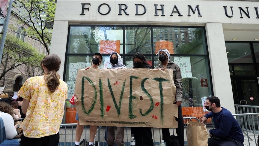 Students at New York’s Fordham University set up Gaza solidarity encampment