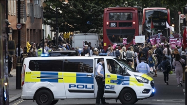 Protesters in London block coach carrying migrants to Bibby Stockholm barge
