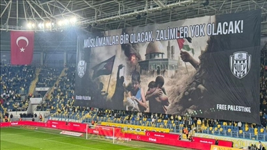 Supporters of Turkish football team Ankaragucu show support for Palestine