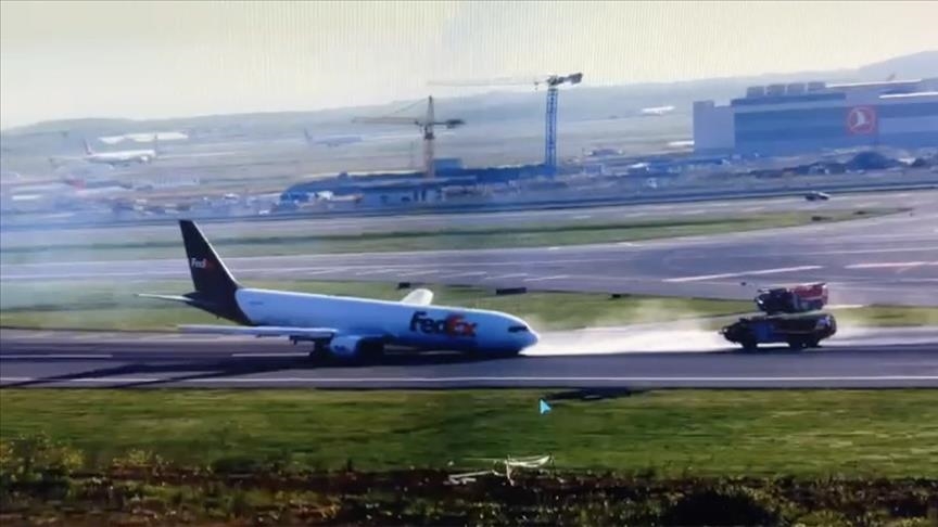 FedEx cargo plane lands on its nose at Istanbul Airport after landing gear fails