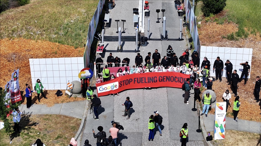 Pro-Palestine demonstrators protest Google I/O developer conference Pro-Palestine demonstrators protest Google I/O developer conference
