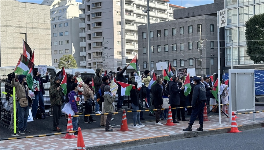 Protesters rally outside Israeli Embassy in Tokyo to demand cease-fire in Gaza