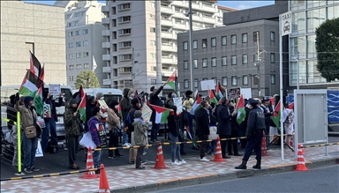 Protesters rally outside Israeli Embassy in Tokyo to demand cease-fire in Gaza