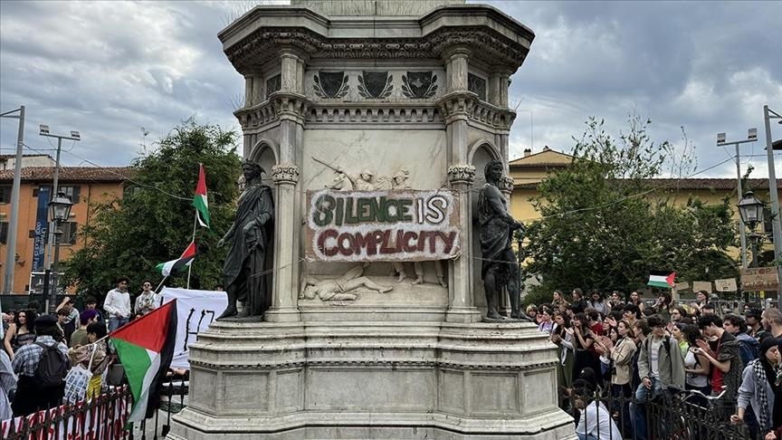 Pro-Palestine rally held in front of US-based investment bank's branch in Milano
