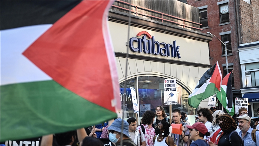 Pro-Palestine protestors stage sit-in outside Citibank’s headquarters in New York