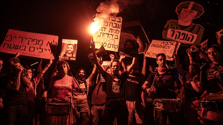 Households of Israeli hostages display in Tel Aviv to demand prisoner swap with Hamas