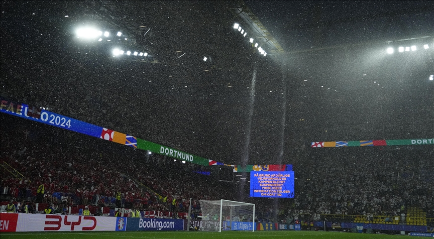 EURO 2024 round of 16 match between Germany and Denmark will continue after interruption due to rain