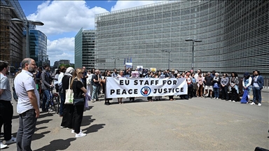 AB çalışanları Brüksel'de AB'nin Gazze politikasını protesto etti