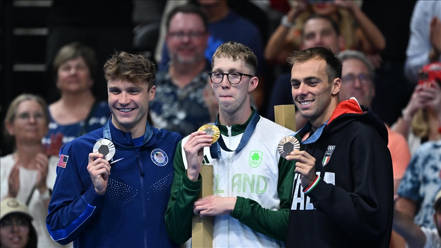 Irish swimmer Wiffen bags gold medal with new Olympic record in men's 800m freestyle at 2024 Olympics