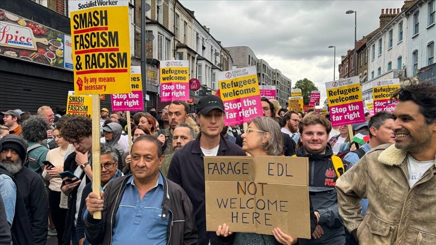 Anti-racism counter-protesters gather in north London to condemn recent riots