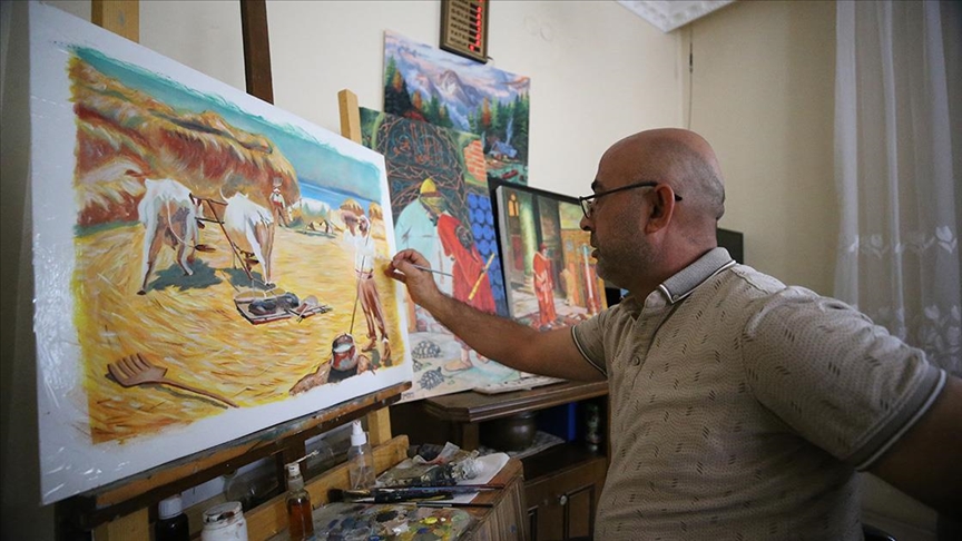 Çocukluk hayalinin peşinden giden müezzin ressam 2 sergi açtı 