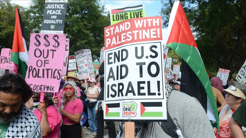 Thousands protest US support for Israel's war on Gaza as Democratic convention begins in Chicago