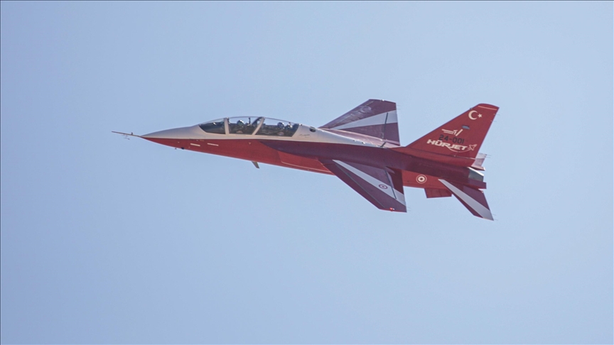 Turkish-made jet trainer Hurjet performs at international airshow in Egypt