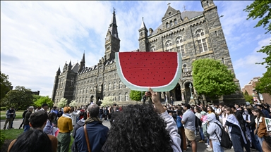 Pro-Palestinian protestors rally at Georgetown University in US capital