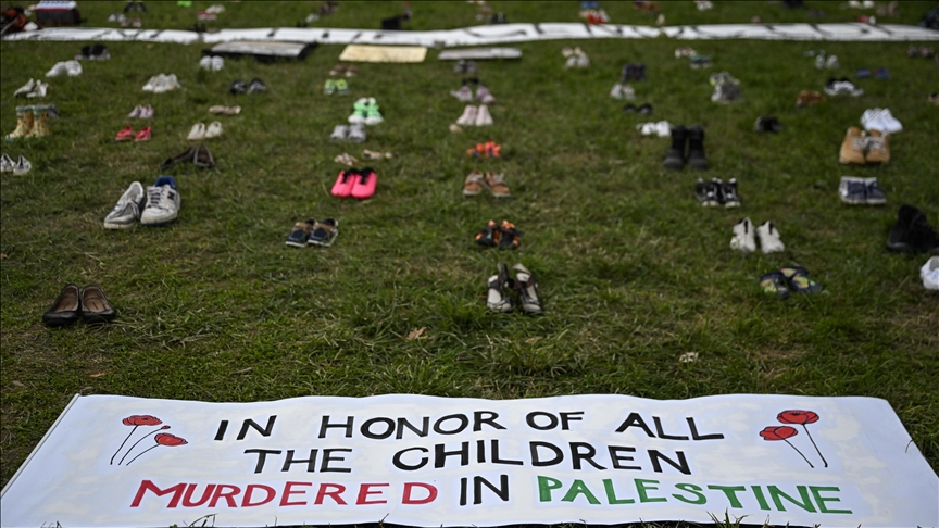 Protesters place shoes in front of White House to honor children killed in Palestine