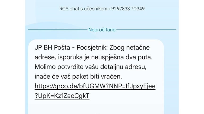 MUP RS-a upozorio građane: Prevara putem lažnih SMS poruka u ime "BH Pošte“