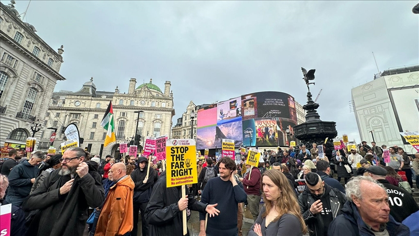 Anti-racism demonstrators take to London's streets in response to far-right gathering