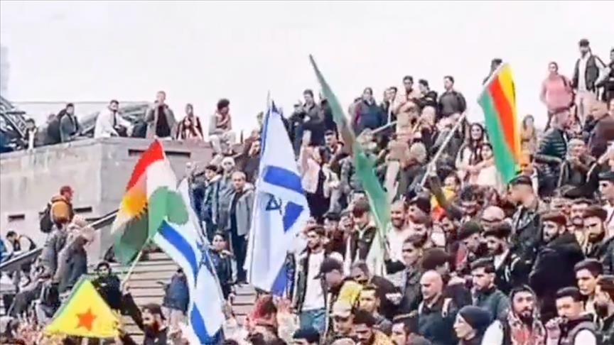 Terrorist PKK supporters display Israeli flag during protest in Germany