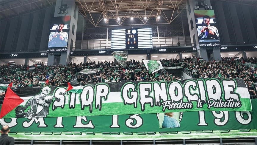 Panathinaikos fans display Palestine, Lebanon flags during EuroLeague game