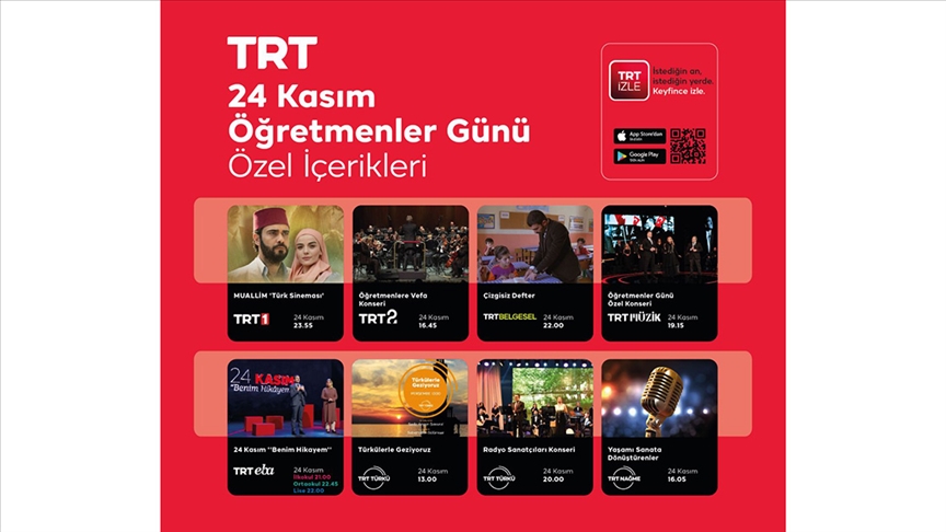 TRT'den "24 Kasım Öğretmenler Günü"ne özel içerikler