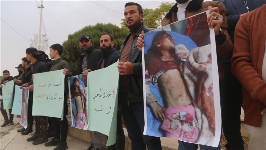 People of Tel Abyad protest against PKK/YPG terror group for killing child