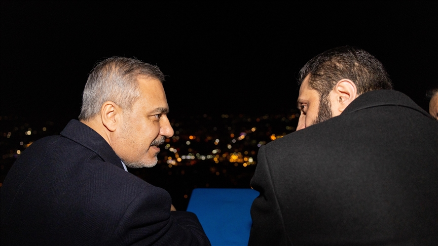 Turkish foreign minister, Syria's new leader take in Damascus views from Mount Qasioun