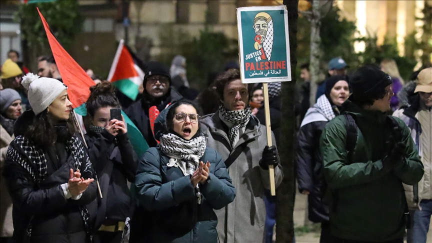 Pro-Palestinian protesters stage demonstration at Maccabi Tel Aviv - Paris basketball game