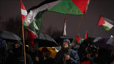 Pro-Palestine protesters gather outside American Embassy in Spain