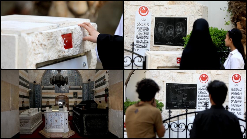 Şam'da Emevi Camisi'ne gelenler, Selahaddin Eyyubi Türbesi ve Türk Şehitlikleri'ni ziyaret ediyor