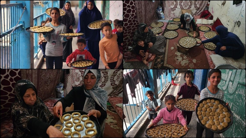 Gazze'deki kadınlar, kısıtlı imkanlarla yaptıkları kurabiyelerle bayram geleneğini yaşatmaya çalışıyor