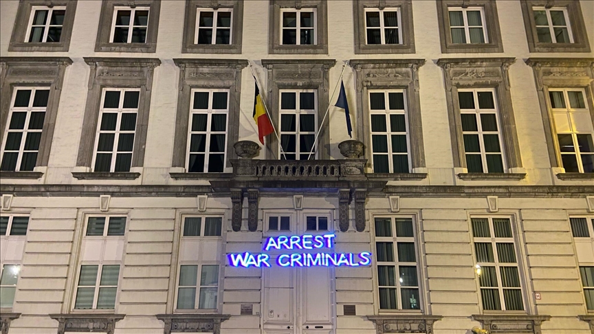 Activists project message 'Arrest war criminals' on Belgian government building over Netanyahu warrant