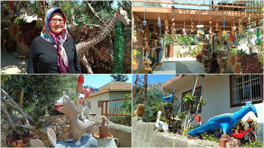 Adanalı emekli öğretmen evinin bahçesini "sanat galerisine" dönüştürdü