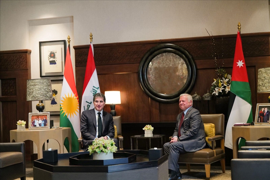 پێشوازی شای ئوردن عەبدوڵڵای دووەم لە سەرۆکی هەرێمی کوردستان نێچیرڤان بارزانی